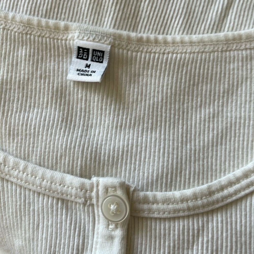 Henley Ribbed Off White T-Shirt